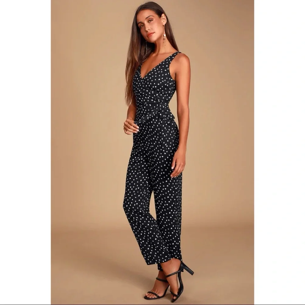NWOT Lulus Aislinn Black Polka Dot Sleeveless Jumpsuit Small - Picture 2 of 13